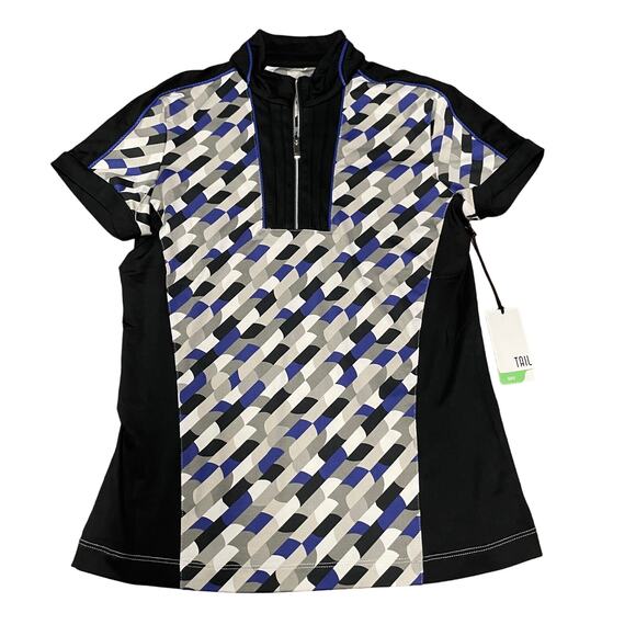 Tail Meredith Mock Neck Zip Short Sleeve Golf Top Half Moon Print Womens Size XS - Picture 1 of 8